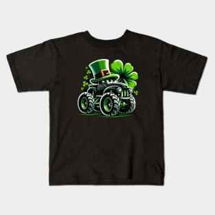 Kids St Patrick Day Monster Truck Saint Pattys Irish Toddler Boys Kids T-Shirt